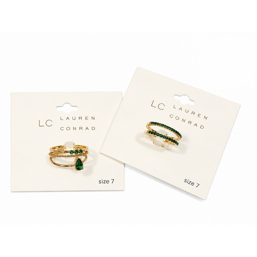 2 pack LC Lauren Conrad Ring Lot cute Size 7 Gold Tone Green Stone Stackable